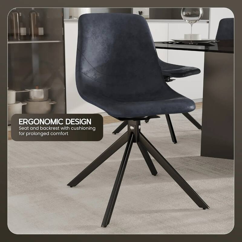 Markley Leather Dining Chair 360 Degree Swivel with Iron legs Modern Accent Side Chair Set of 2