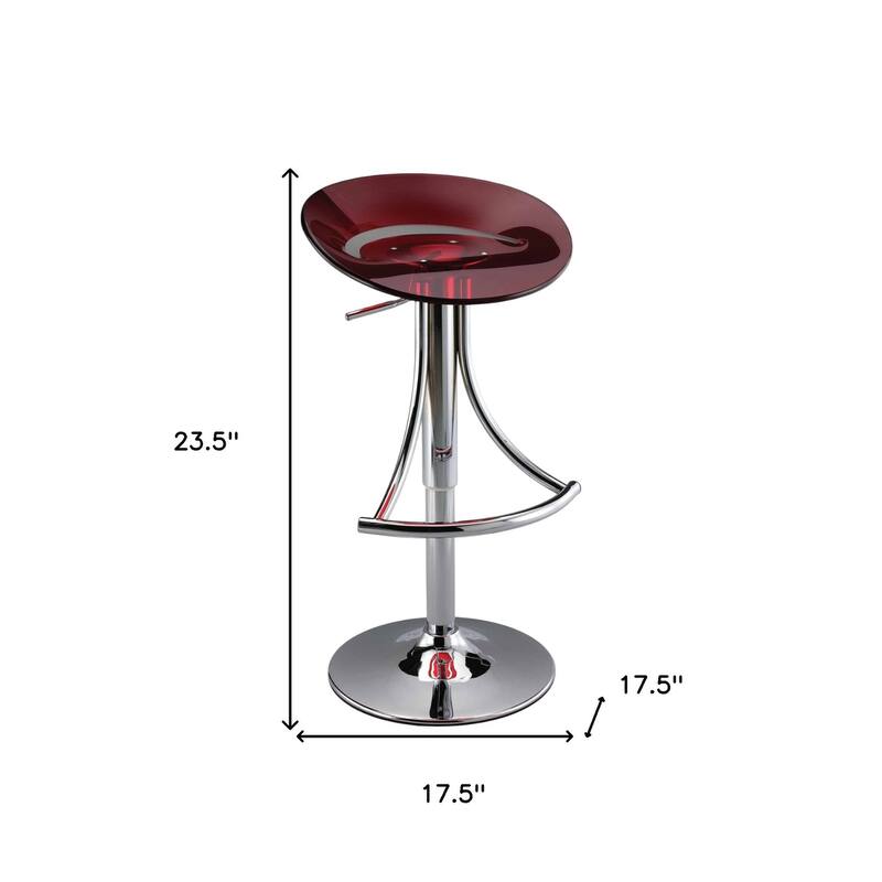 HomeRoots Red and Silver Acrylic and Metal Low Back Adjustable Height Bar Chair
