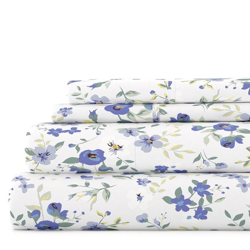 Becky Cameron Double Brushed Printed 4pc Deep Pocket Bedsheet Sets - California King - Blossoms- Light Blue