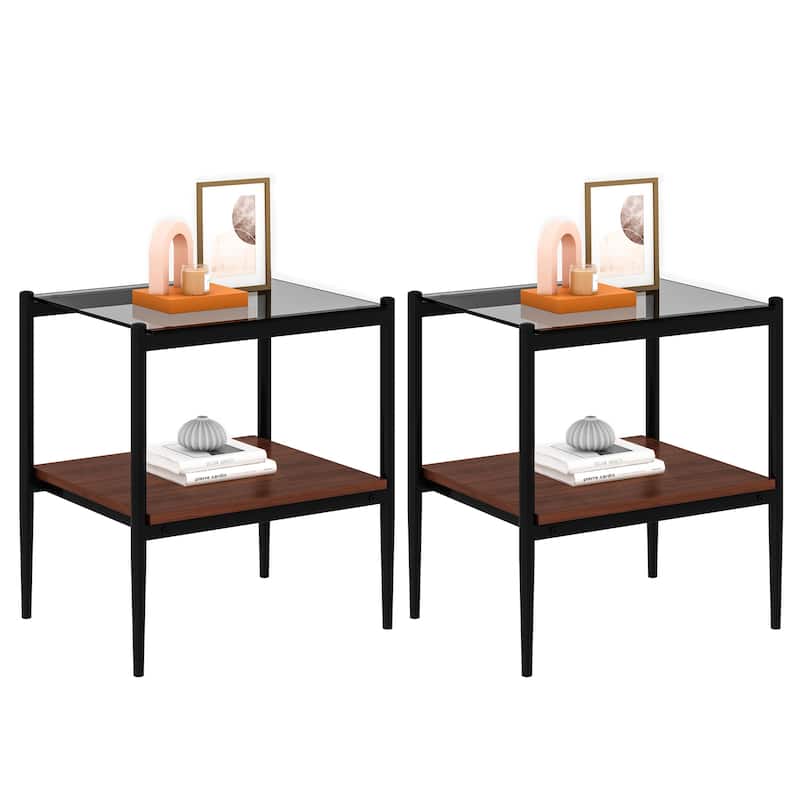 3-Piece Set, Modern Coffee Table Tempered Glass Coffee Table with 2-Tier Storage Shelves, for Living Room