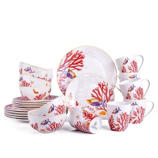 STP Goods Coral Reef Bone China Dinnerware Set of 24 for 6