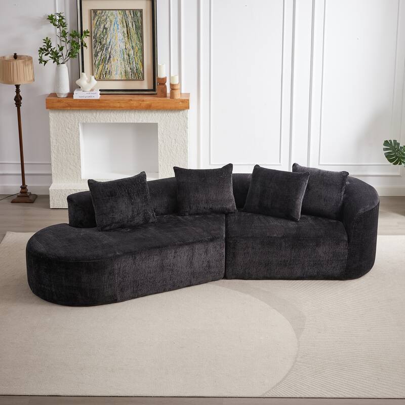 114" Chenille Deep-Seat Sectional Sofa with 4 Pillows