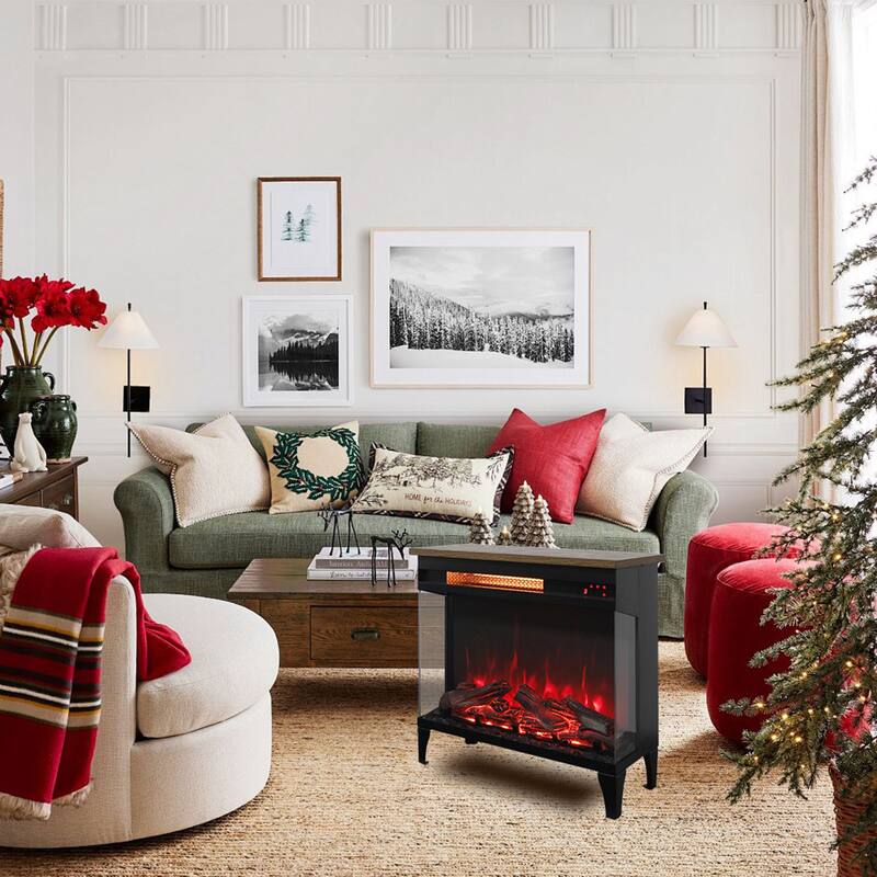 24 Inch 3-Sided Glass Freestanding Electric Fireplace with Feet