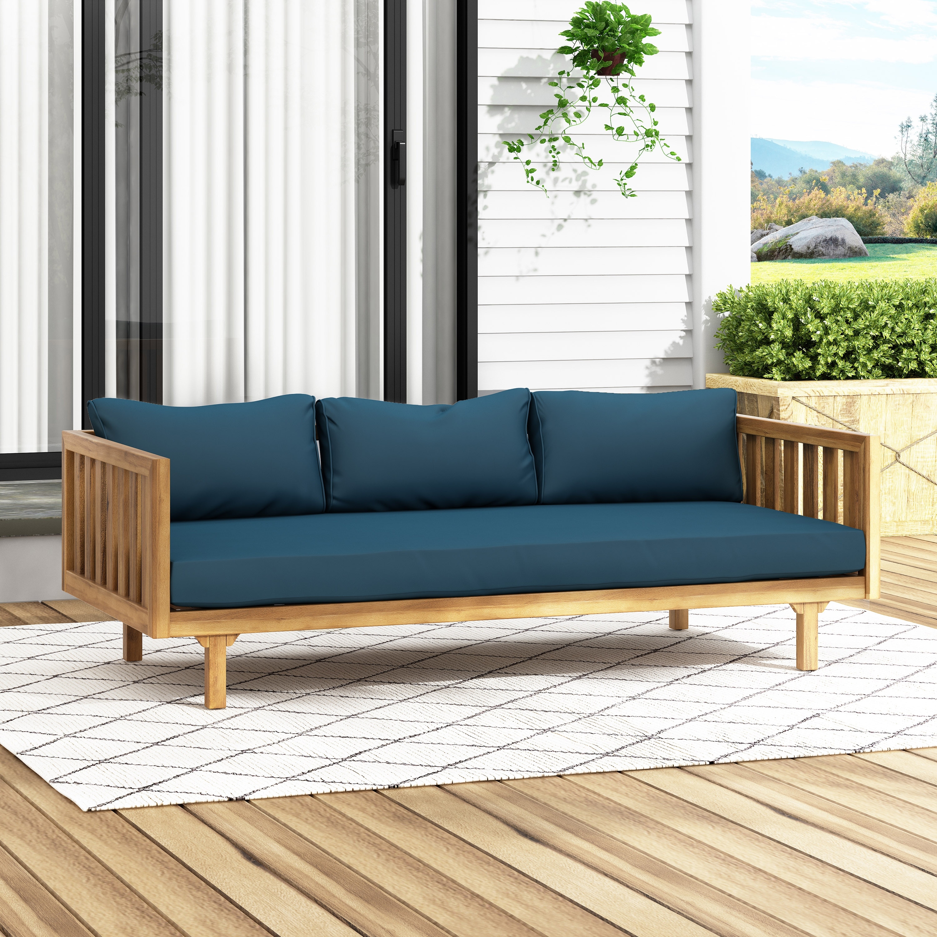 Claremont Outdoor 3 seat Acacia Wood Daybed by Christopher Knight