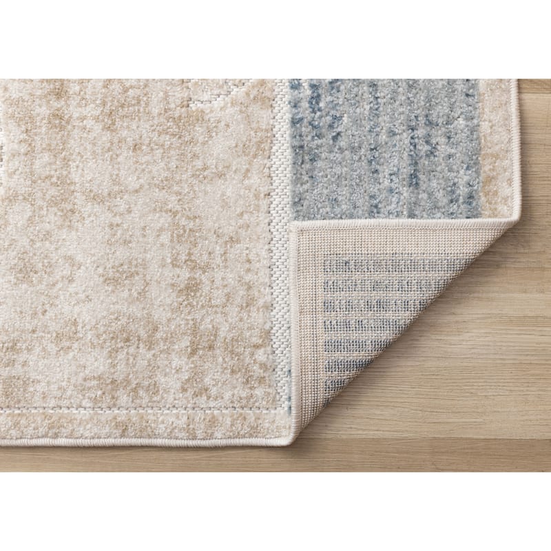 Blue Beige Grey Striped Sandbanks High-Traffic Rug
