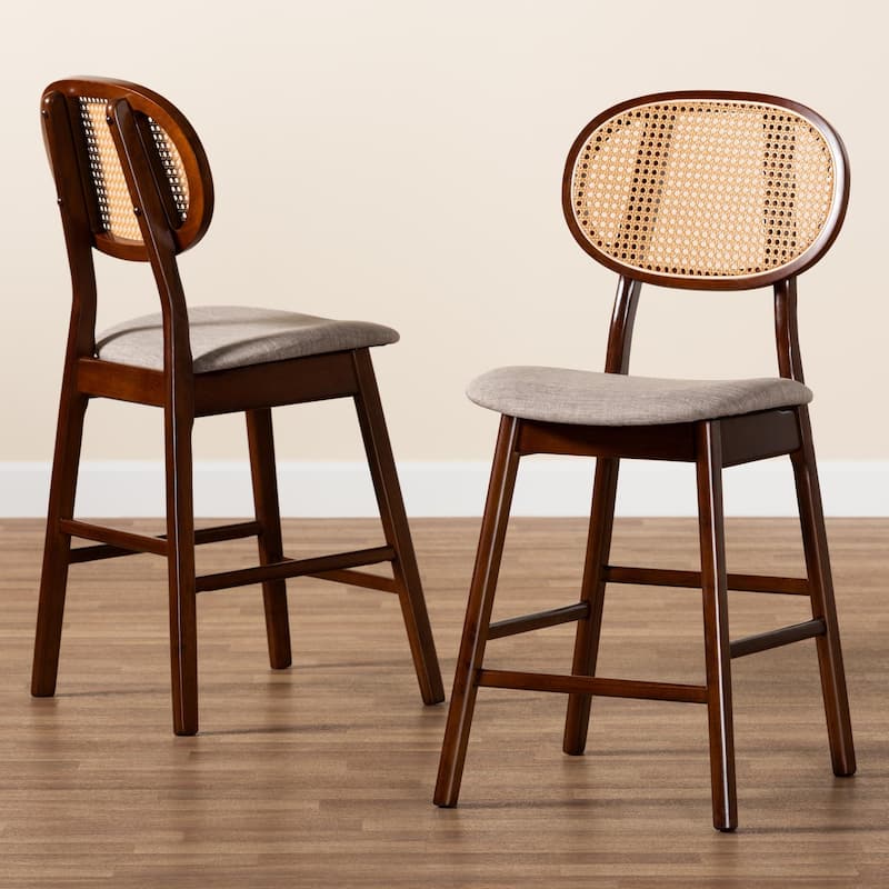 Darrion Mid-Century Modern Fabric and Wood 2-Piece Counter Stool Set