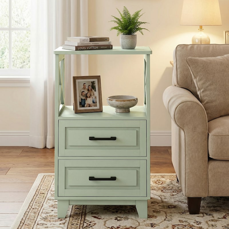 Tall Nightstand with 2 Drawers and Open Shelf Above
