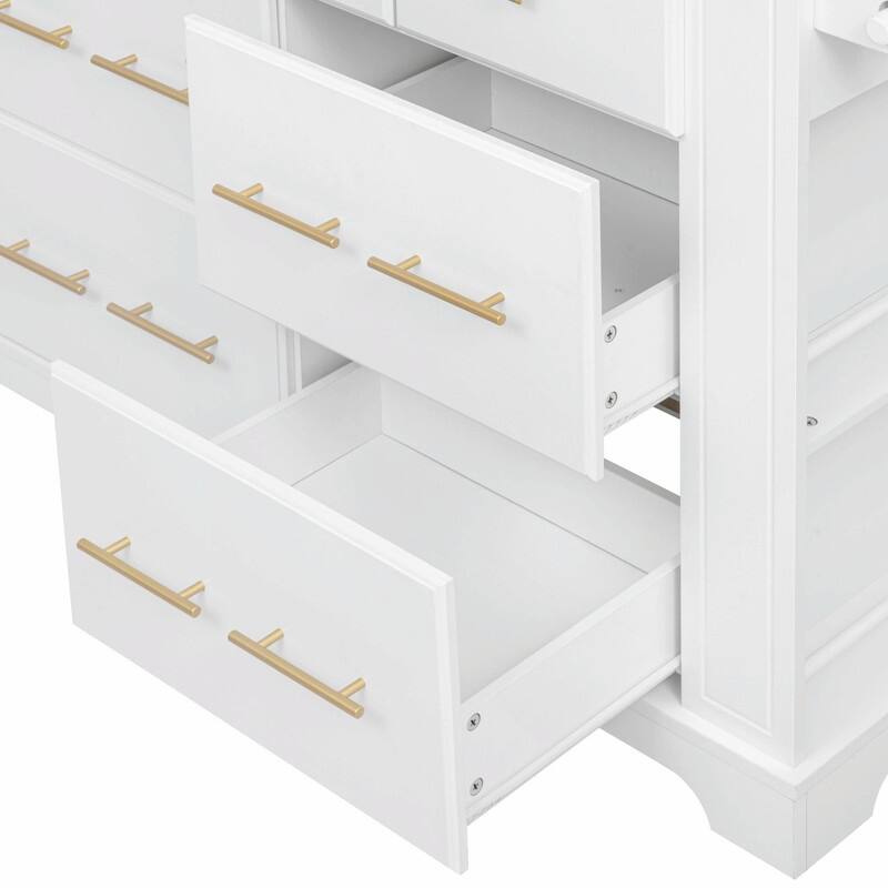 Rolling Kitchen Island with 6 Drawers, Pull-Out Trash Can Storage, Drop Leaf, Power Outlet & Side Racks