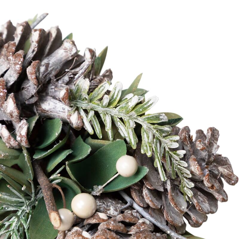 Frosted Pinecone and Wooden Petals Artificial Christmas Wreath -14" - Unlit