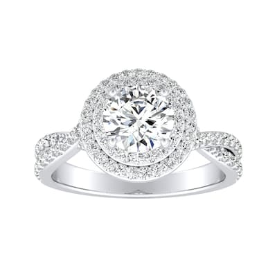 Auriya 14k Gold 1 3/8ctw Double Halo Moissanite Engagement Ring