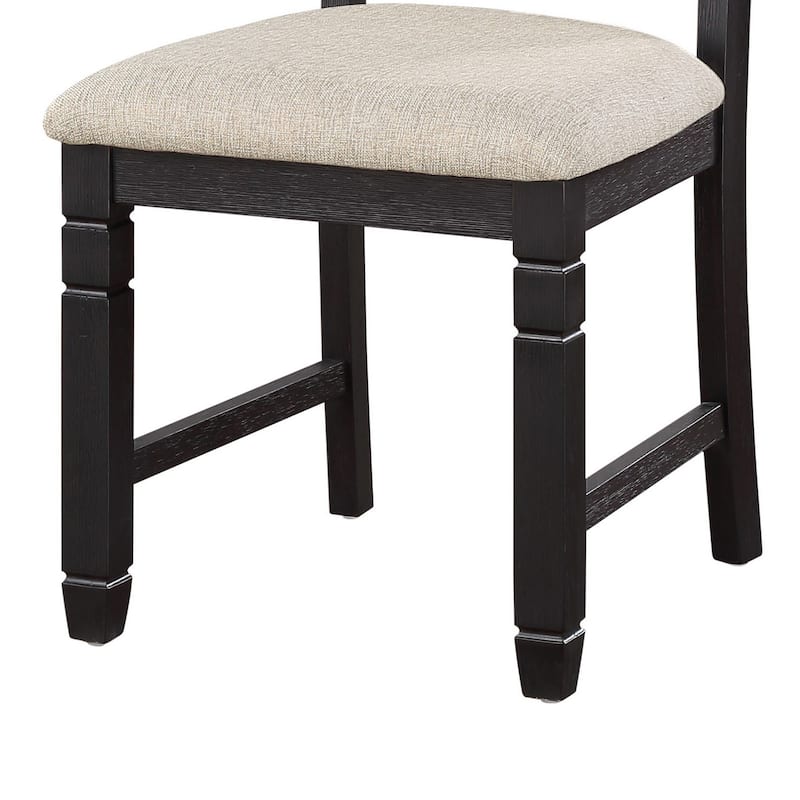 Anji 24 Inch Side Dining Chairs Set of 2, Cushioned Seat, Curved Back, Black, Beige