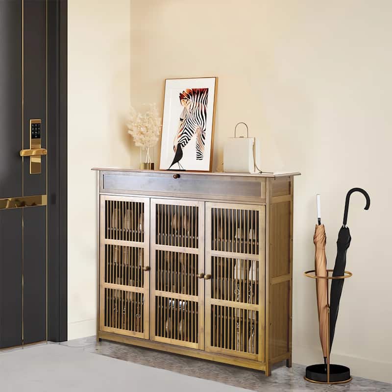 Shoe Cabinet with 3 Doors and Shelves Storage Organizer Entryway - 37"x13"x39" - Brown