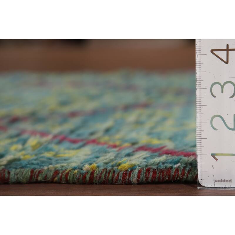 Turquoise Trellis Moroccan Plush Accent Rug Handmade Wool Carpet - 3'0" x 5'4"