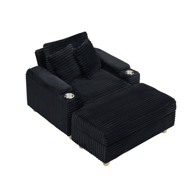 Black Corduroy Single Sofa with Storage and Pillows, 57x41x31 inches