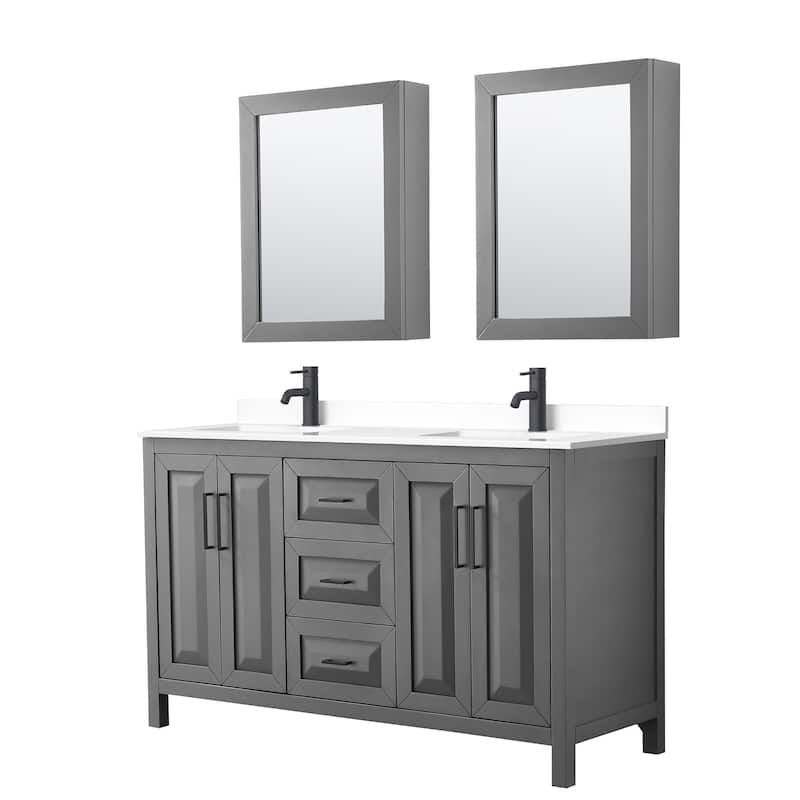 Wyndham Collection Daria 60" Free Standing Double Basin Vanity Set - Dark Gray / White Cultured Marble Top / Matte