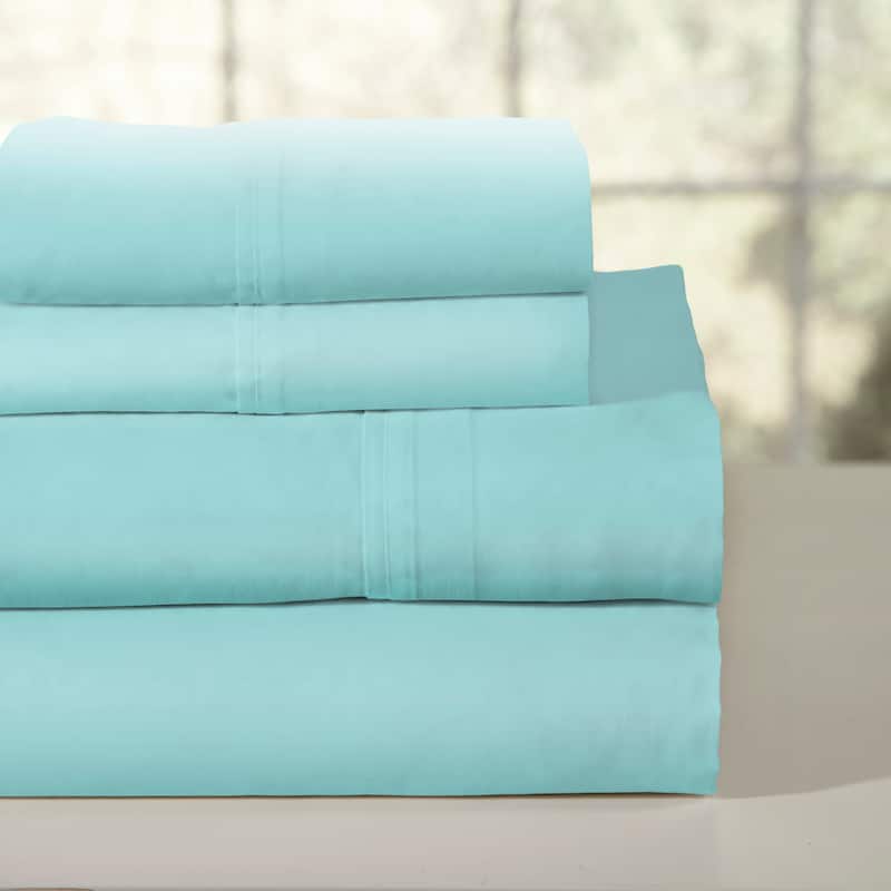 Pointehaven Combed Cotton Percale Crisp Breathable Solid or Printed Sheet Set - Twin - Aqua