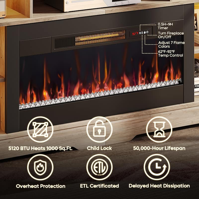 Bestier Fireplace 70" TV Stand With 36" Fireplace, LED Media Console With Storage