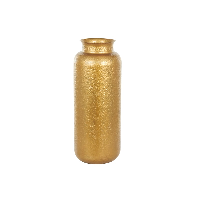 Gold Metal Tall Textured Hammered Floor Vase