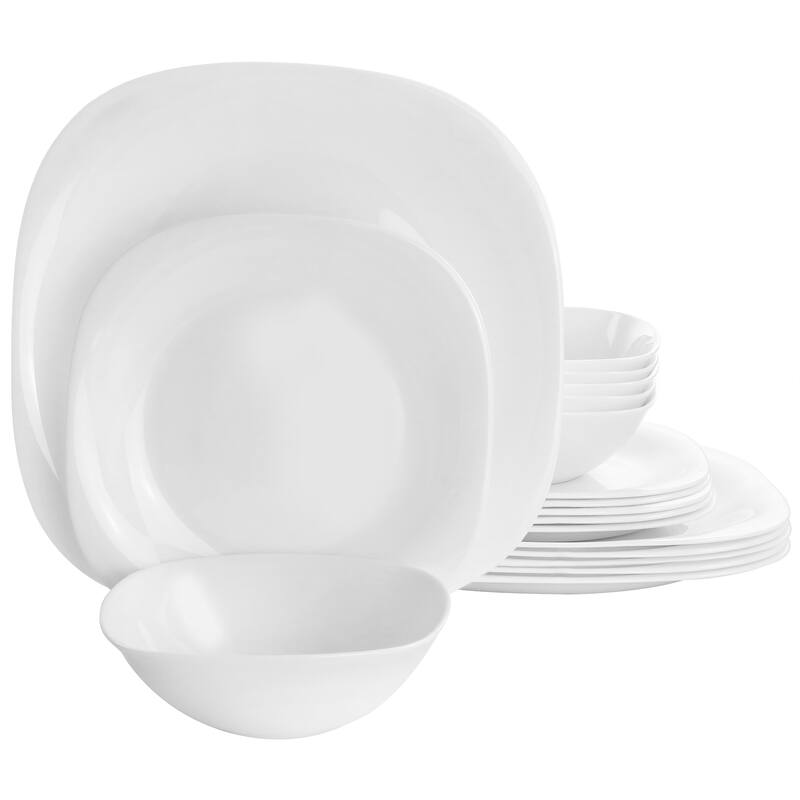 18 Piece Soft Square Opal Glass Dinnerware Set