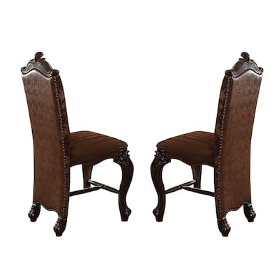 Set of 2 Faux Leather Counter Height Chair in Two Tone Light Brown