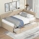 preview thumbnail 1 of 28, Twin Size Wood Daybed with Trundle and Guardrail, Solid Pine Frame, No Box Spring Required, Vintage Style for Bedroom, Beige Beige