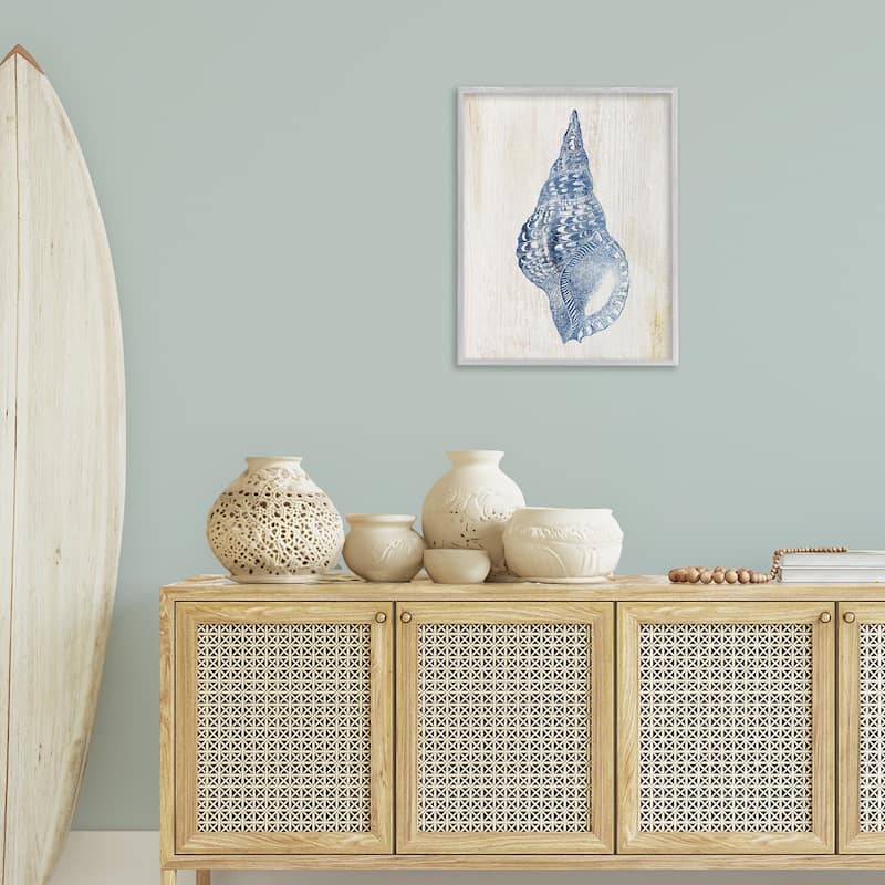 Stupell Tranquil Blue Shell Framed Giclee Art Design By Susan Arnot