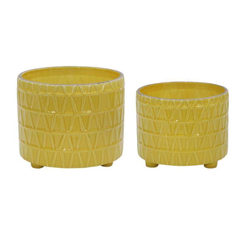 Sagebrook Home Indoor Outdoor Ceramic Textured Footed Planters Set of 2