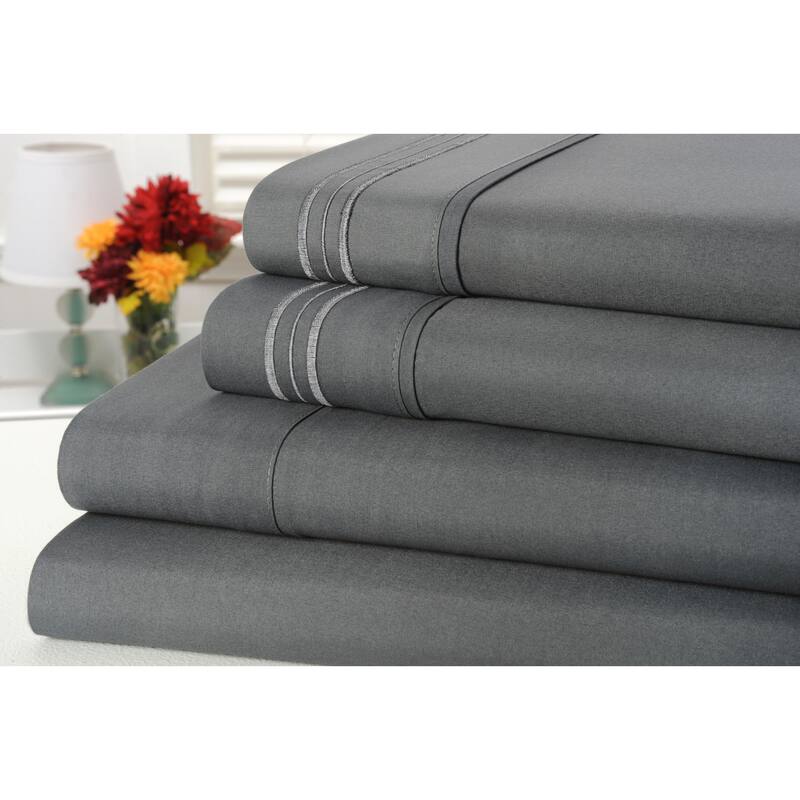 Rayon from Bamboo 4 Piece Luxury 3 Line Embroidered Sheet Set