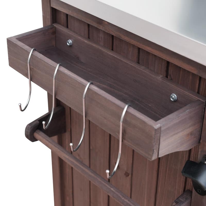 78.3" Outdoor Kitchen Island with Extendable Table, Trash Can Storage and Stainless Steel Top for BBQ Cooking