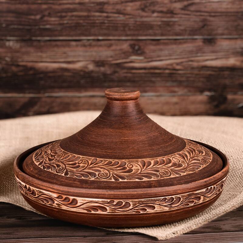 STP Goods Handmade 2.1 Qt Red Clay Stoneware Tajine