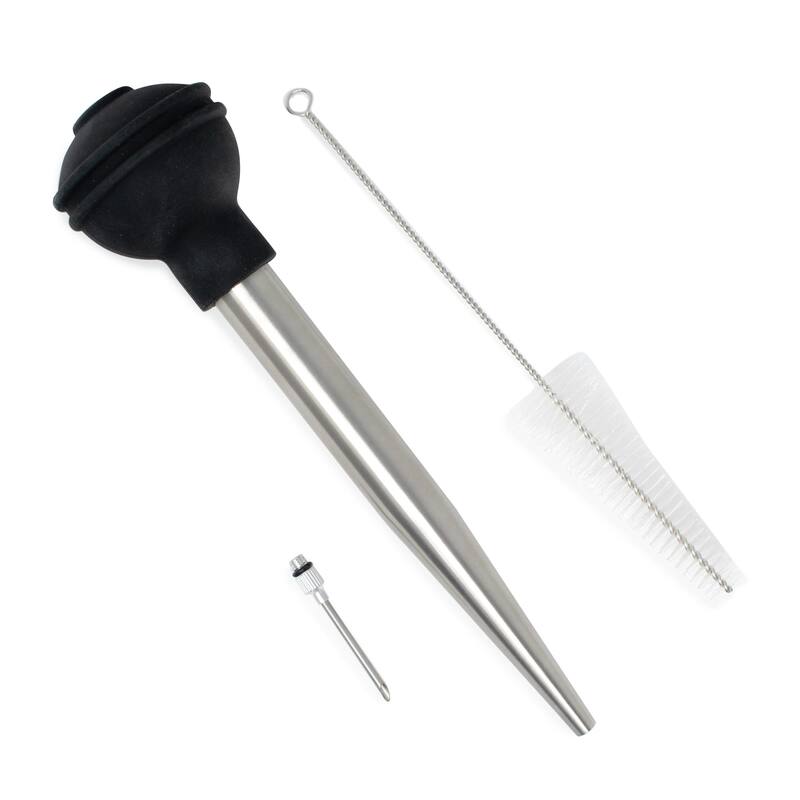 Norpro Deluxe Stainless Steel Turkey Baster with Flavor Injector and Cleaning Brush - Silver
