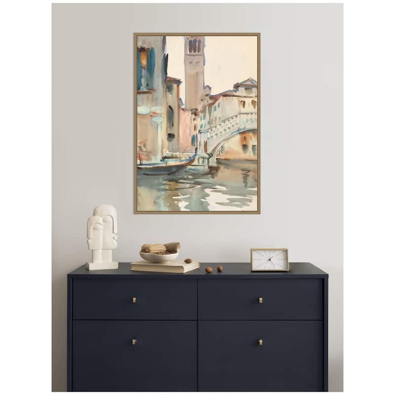Kate and Laurel A bridge and Campanile Venice 1902 John Singer Sargent by Nostalgia Prints Framed Canvas Wall Art Print