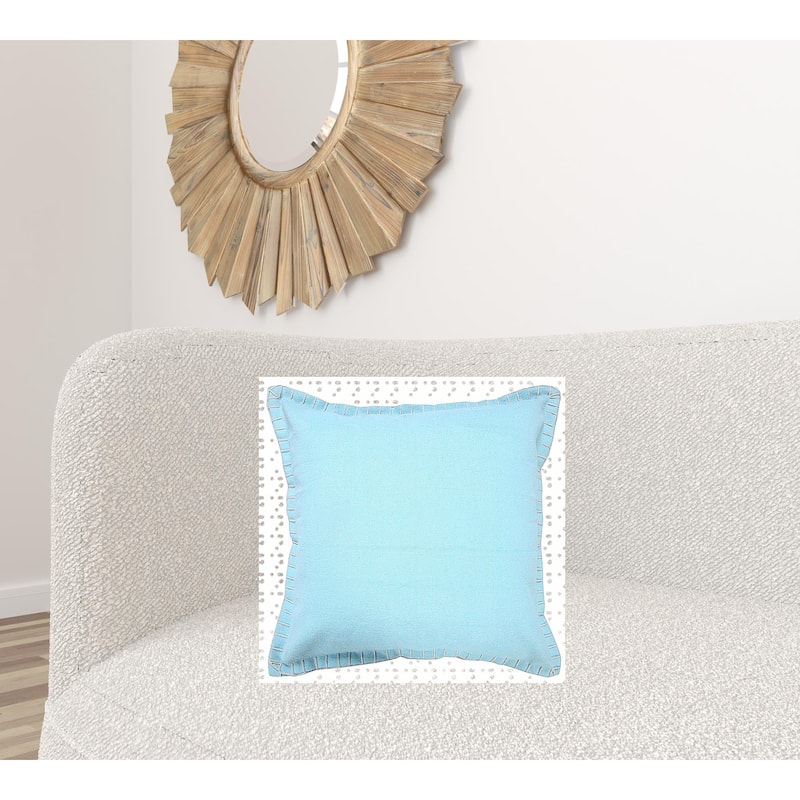 HomeRoots 20" X 20" Light Blue 100% Cotton Zippered Pillow