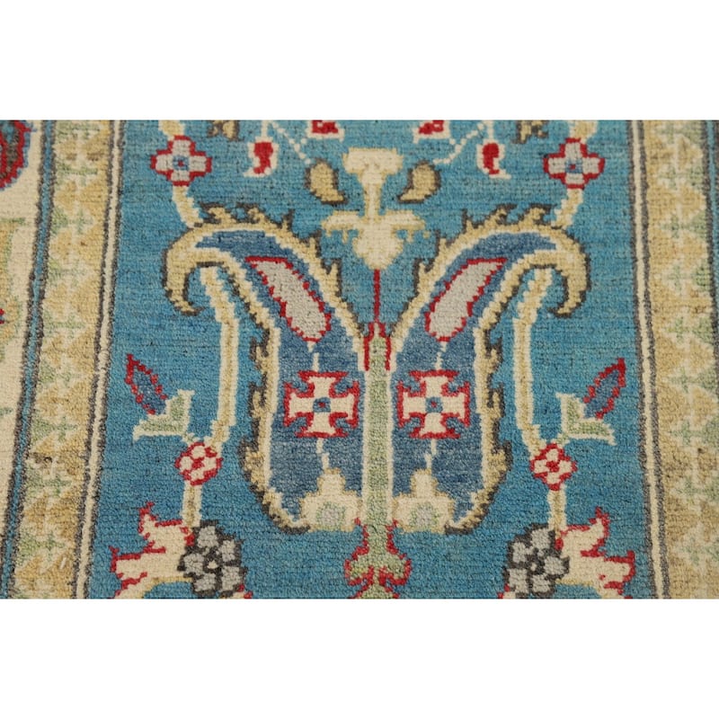 Blue Geometric Kazak Oriental Runner Rug Handmade Wool Carpet - 2'9" x 9'8"