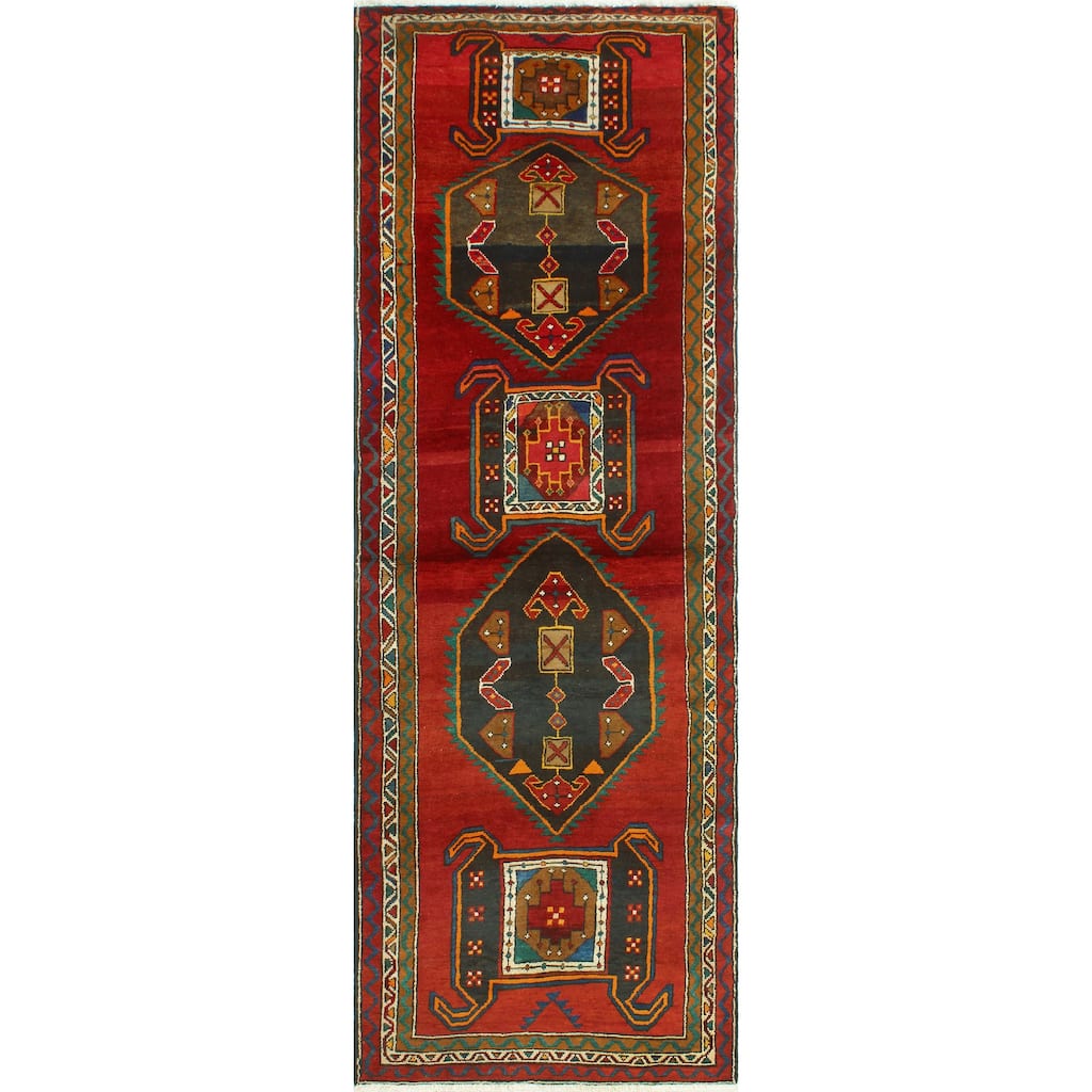 Fine Vintage Distressed Atash Red/Charcoal Runner - 3'9" x 11'0"