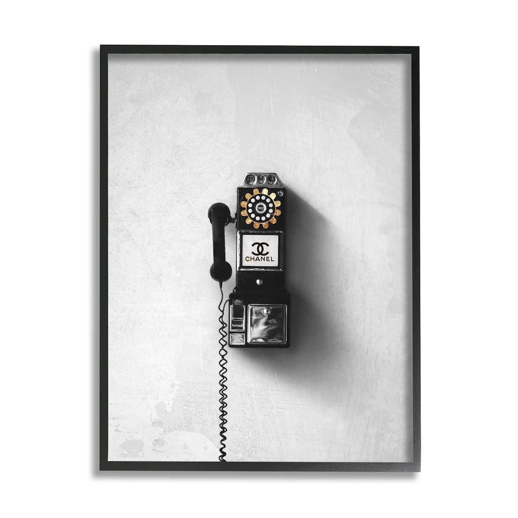 Stupell Vintage Fashion Dial Phone Glam Pop Black White Framed Wall Art
