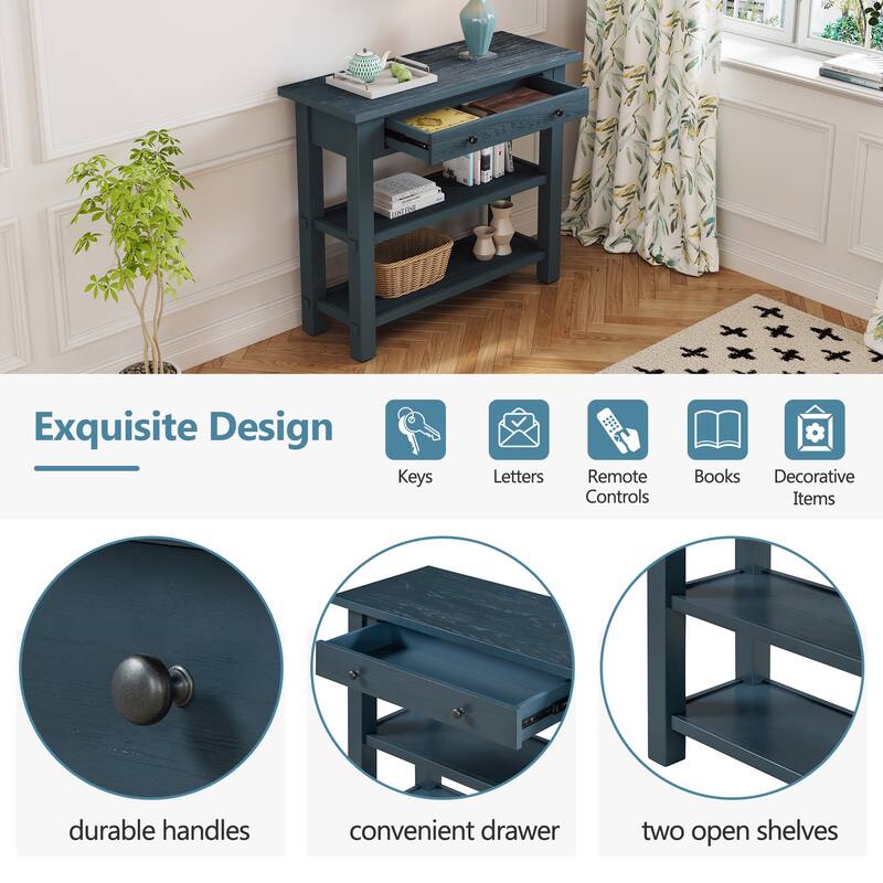 Console Table with Drawer and Two Sturdy Shelves for Entryway, Living Room