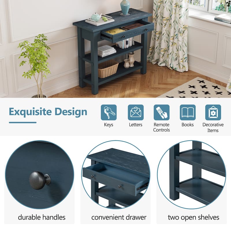 Retro Console Table with Drawer and Two Sturdy Shelves
