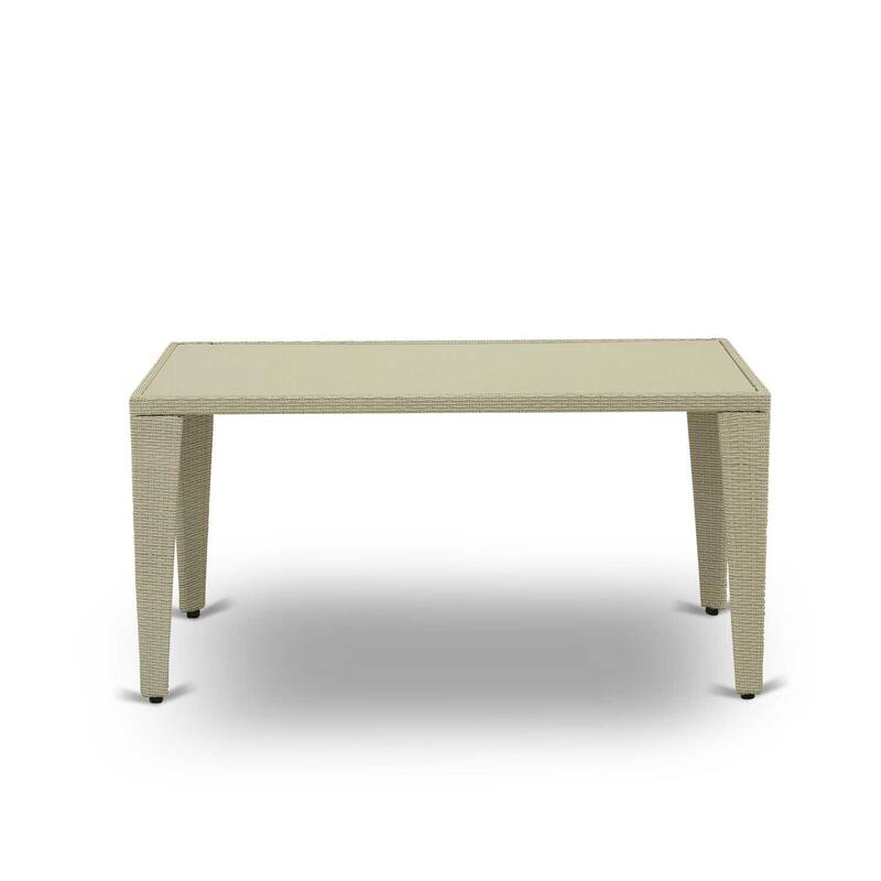 Patio Table with Glass Top - Outdoor Wicker Dining Table - Natural Linen Finish - Modern Garden Table - 60.04