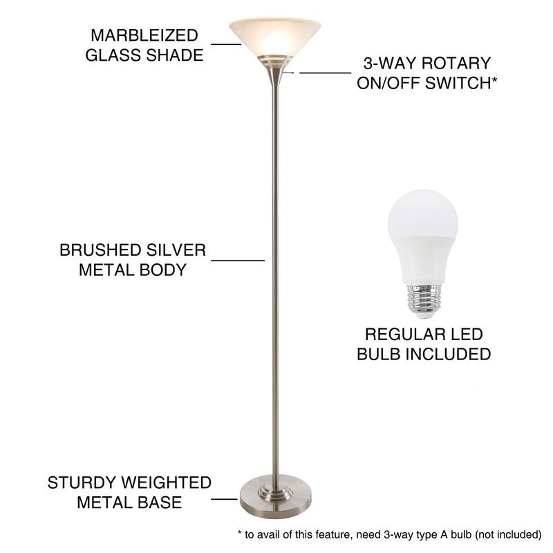 Windsor Home Torchiere Floor Lamp, Brushed Silver - 75.5" in Height
