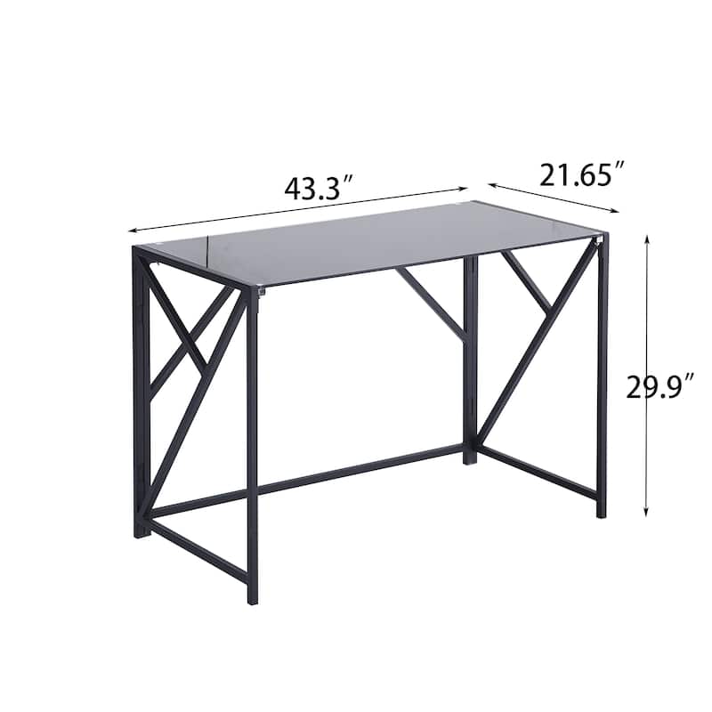 Tempered Black Glass Computer Desk, Laptop Desk, PC Laptop Table with Metal Frame, Writting Desk
