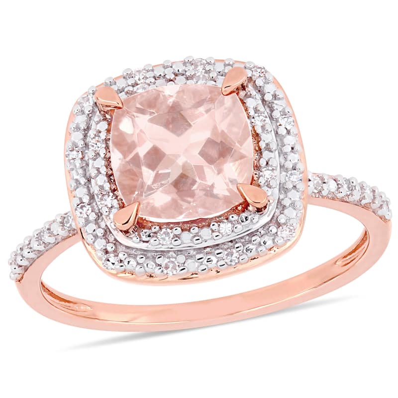 Miadora 14k Rose Gold Cushion-Cut Morganite 1/10ct TDW Diamond Double Halo Ring