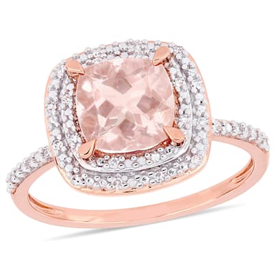 Miadora 14k Rose Gold Cushion-Cut Morganite 1/10ct TDW Diamond Double Halo Ring