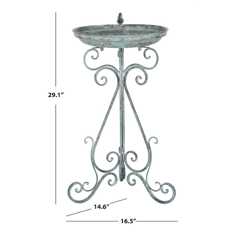SAFAVIEH Outdoor Amya Victorian Scroll Iron Bird Bath - 16.5" W x 14.6" L x 29.1" H - 17"W x 15"D x 29"H