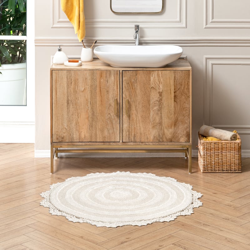 MH London Winchester Cotton Round Bathroom Rug - Soft Bath Mat