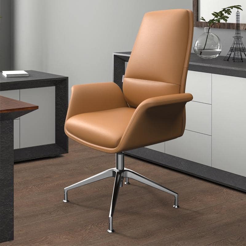 Summit Leather Office Chair with Aluminum Frame, Adjustable Height, Swivel, Sponge Cushion, Easy-Clean Design & Quick Assembly