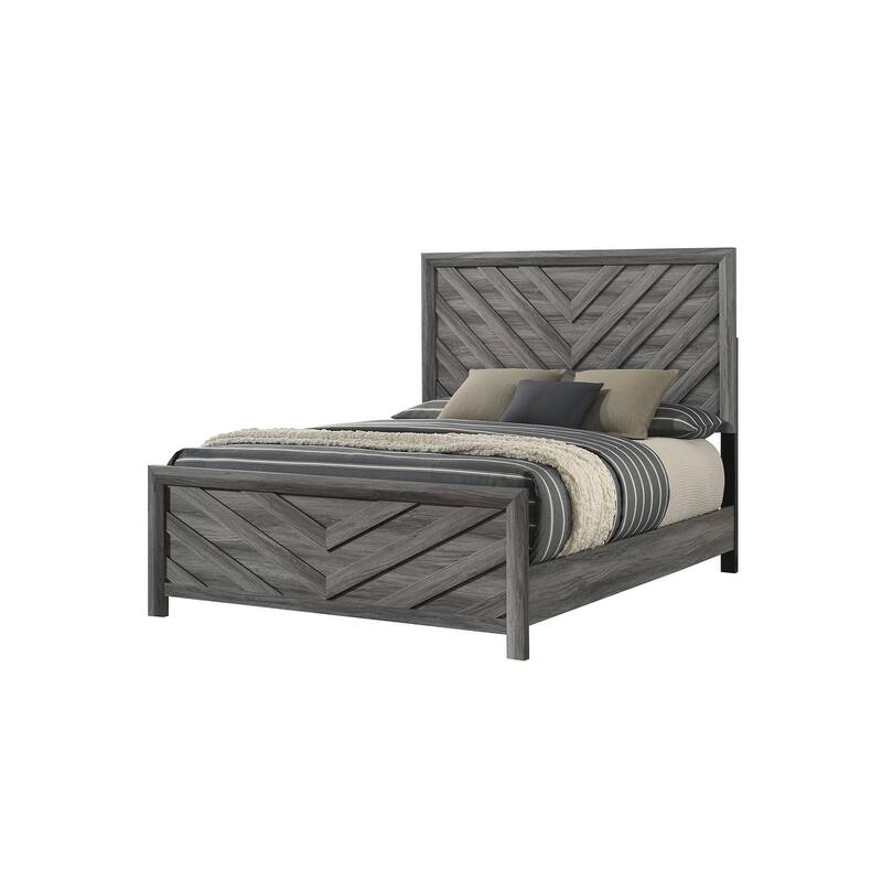 Modern Gray Wood Full Bed with Upholstered Headboard - Contemporary Bedroom Furniture