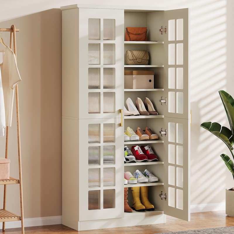 9-Tier Modern Shoe Storage Cabinet with Doors and Adjustable Shelves - 1-Piece (White)