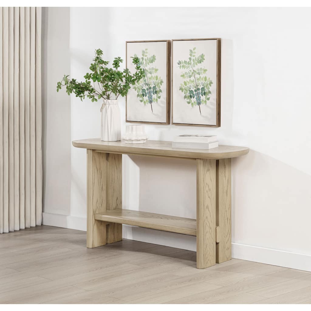 Kailani Coastal Sofa Console Table with Shelf Beige Oak