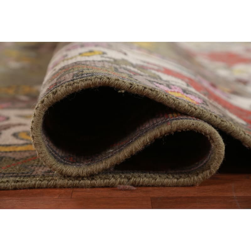 Hunting Animals Green Ziegler Indian Area Rug Handmade Wool Carpet - 9'1"x 11'11"